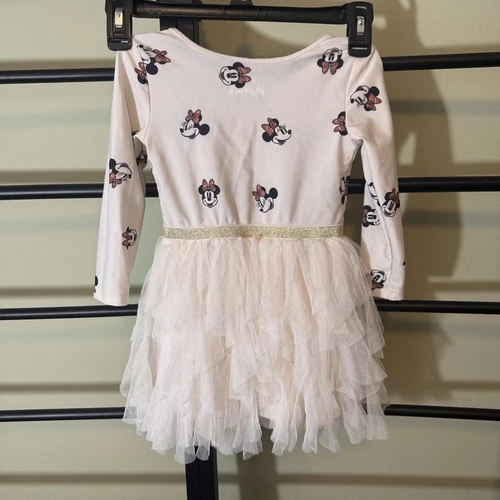 Disney Minnie Mouse Tutu‎ Dress Cream With Stretch Sparkle And Ruffles Size 3T - Picture 5 of 8